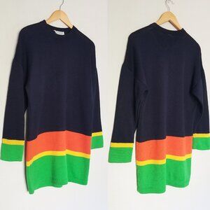 St. John Sportswear Santana Knit Colorblock Striped Tunic Mini Sweater Dress S